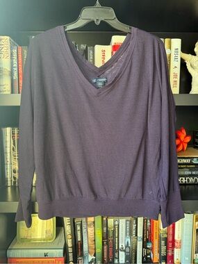 American Eagle Outfitters V-Neck Long Sleeve Top in Dark Purple